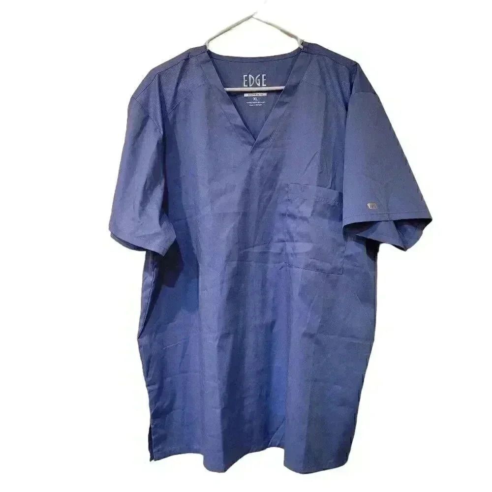 𝅺Edge By IRG Men's Ciel Blue Poly/Rayon/Spandex Blend V-Neck Scrub Top NEW